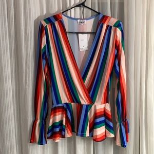 NWT ASOS John Zack Wrap Front Top Multi Stripe